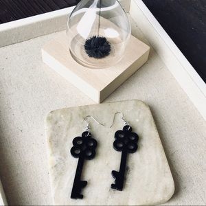 Acrylic Key Earrings Black Dangle Drop Stud